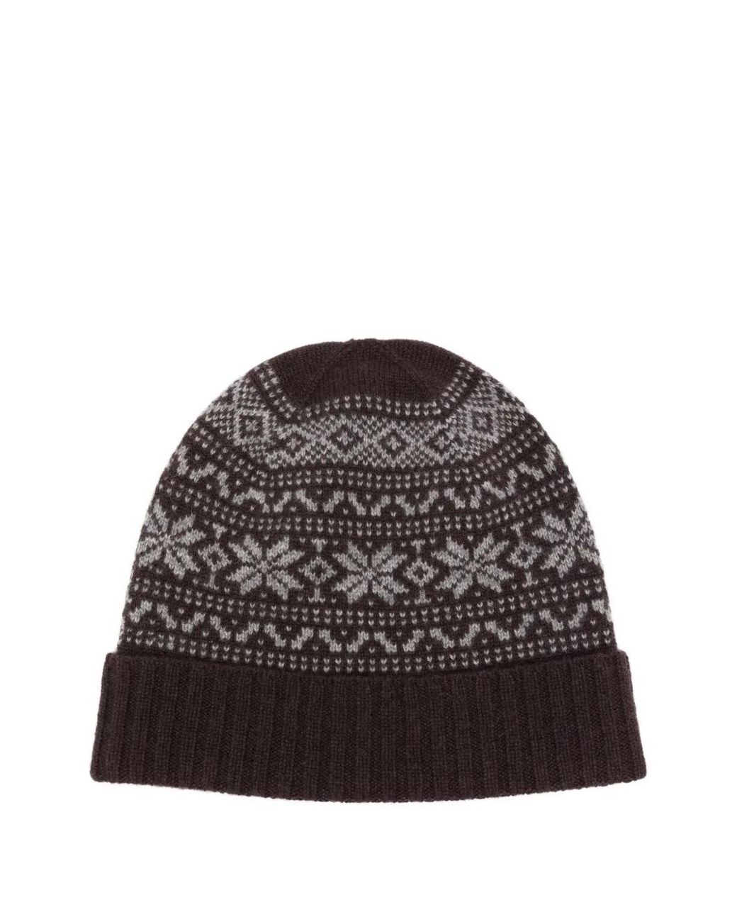 Eleventy Brown Fair-Isle Knitted Cashmere Beanie Hat for men