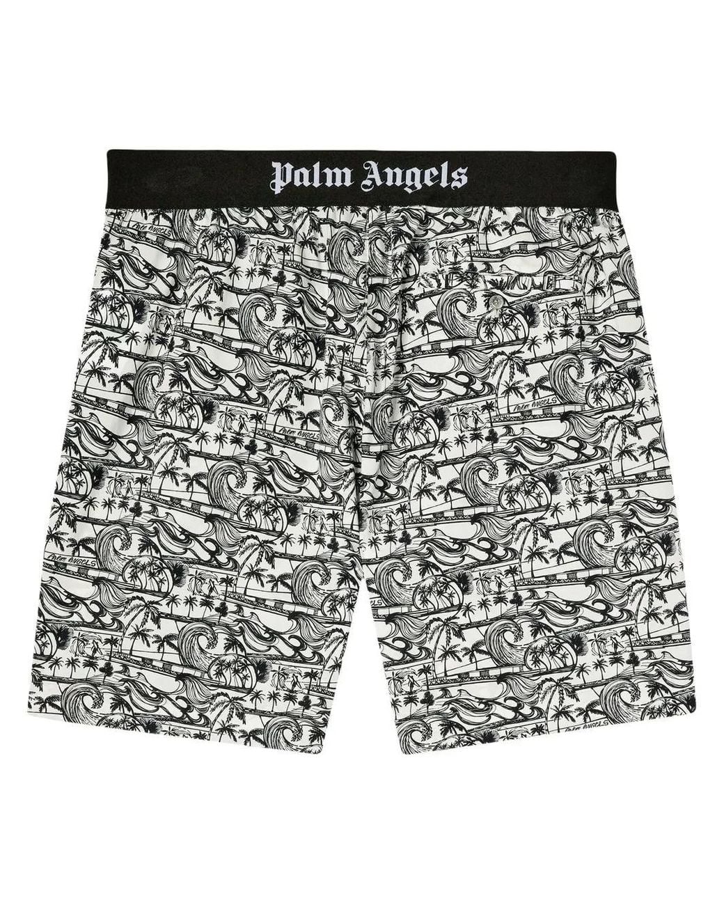 Palm Angels Black Waves Graphic-Print Deck Shorts for men