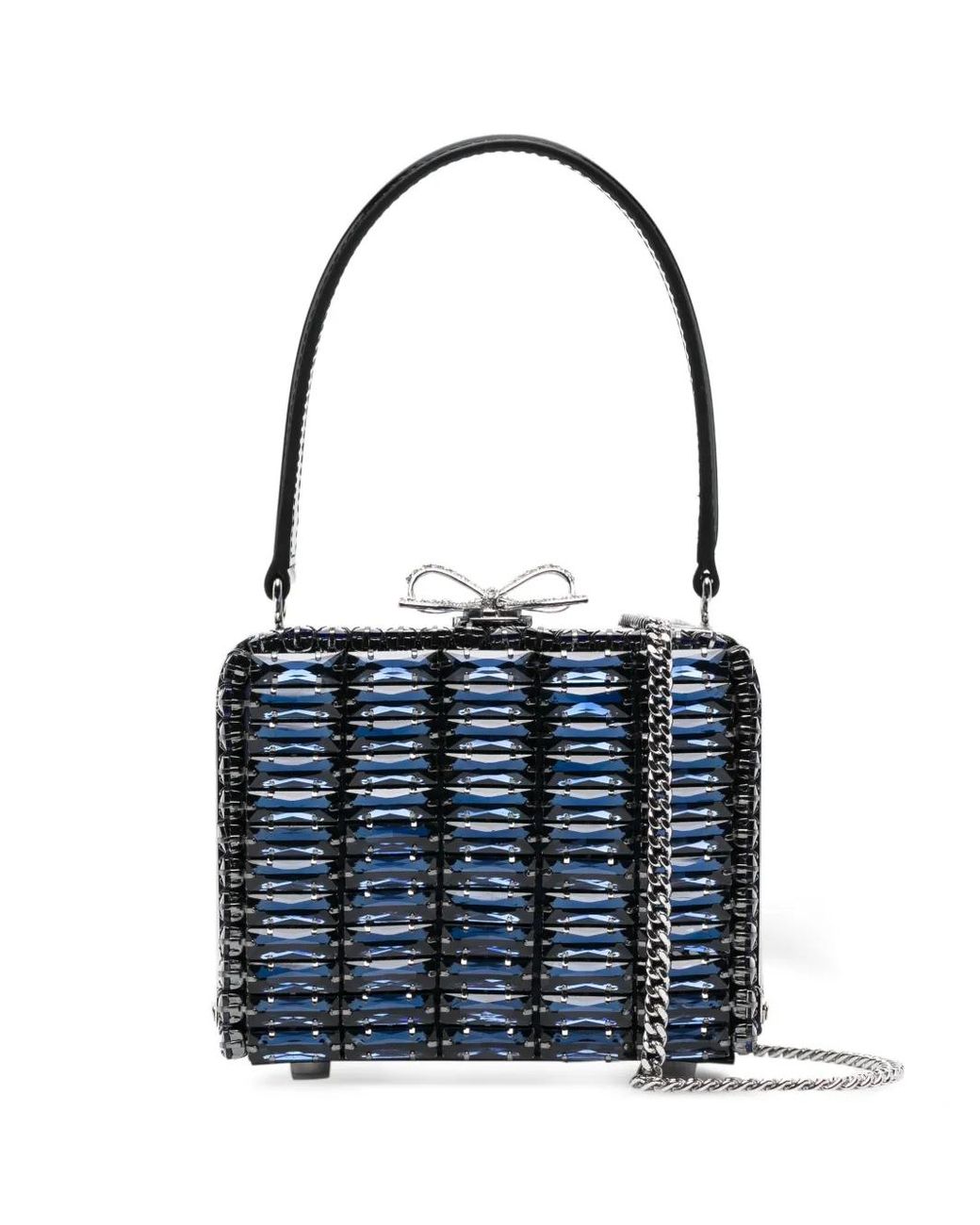 Self-Portrait Blue Crystal-Embellished Top-Handle Mini Bag
