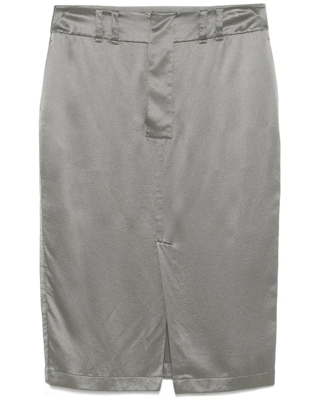 Saint Laurent Gray Silk Midi Skirt