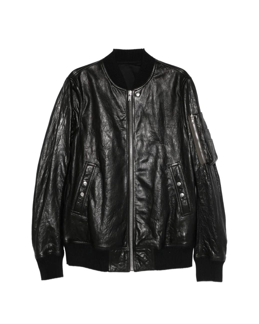 Rick Owens Black Leather Bomber Jacket for men
