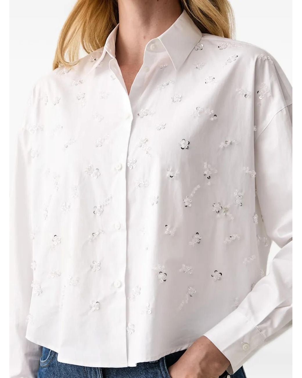 ARMANI EXCHANGE White Sequin-Embellished Cropped Shirt
