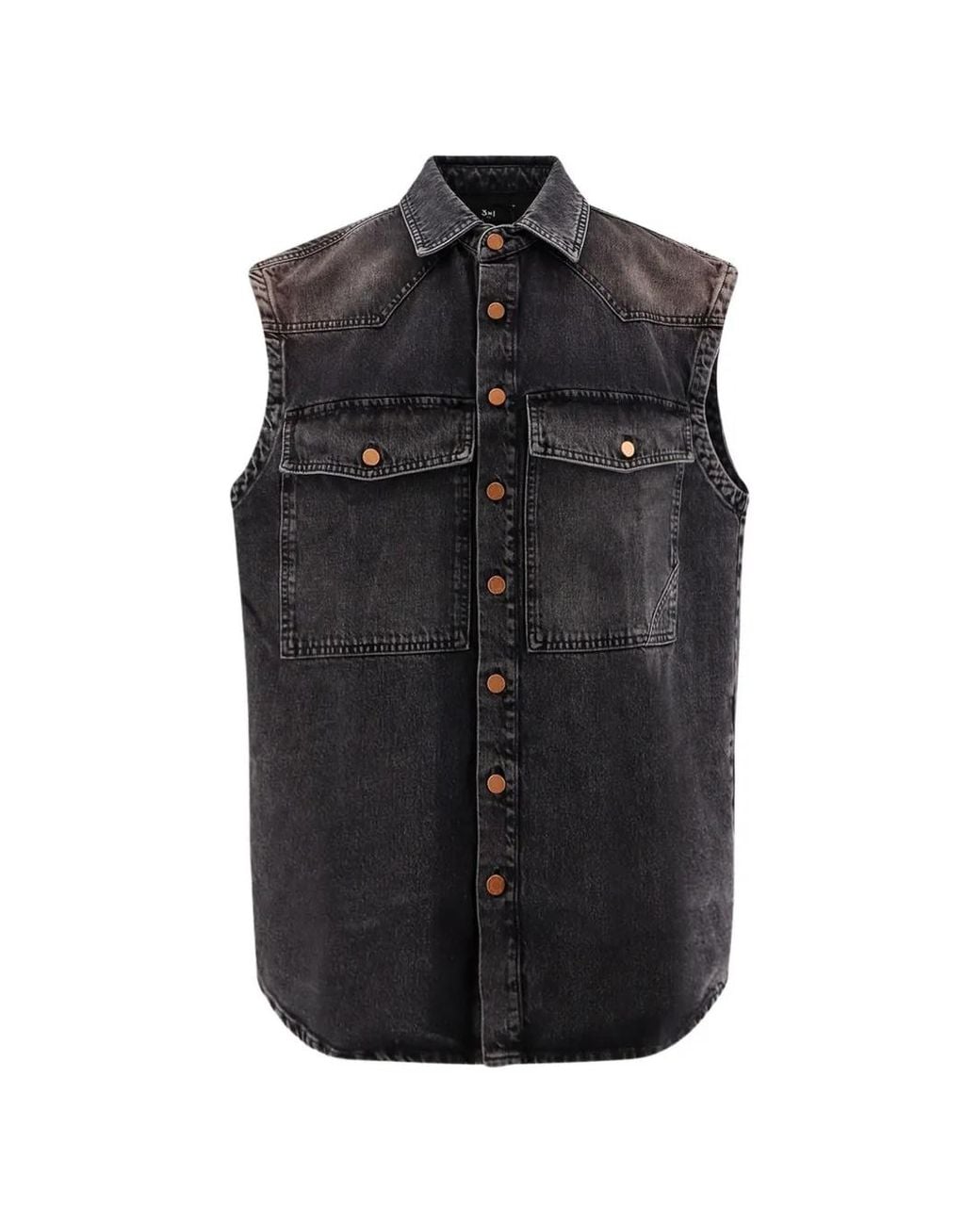 3x1 Black Flap-Pocket Sleeveless Shirt