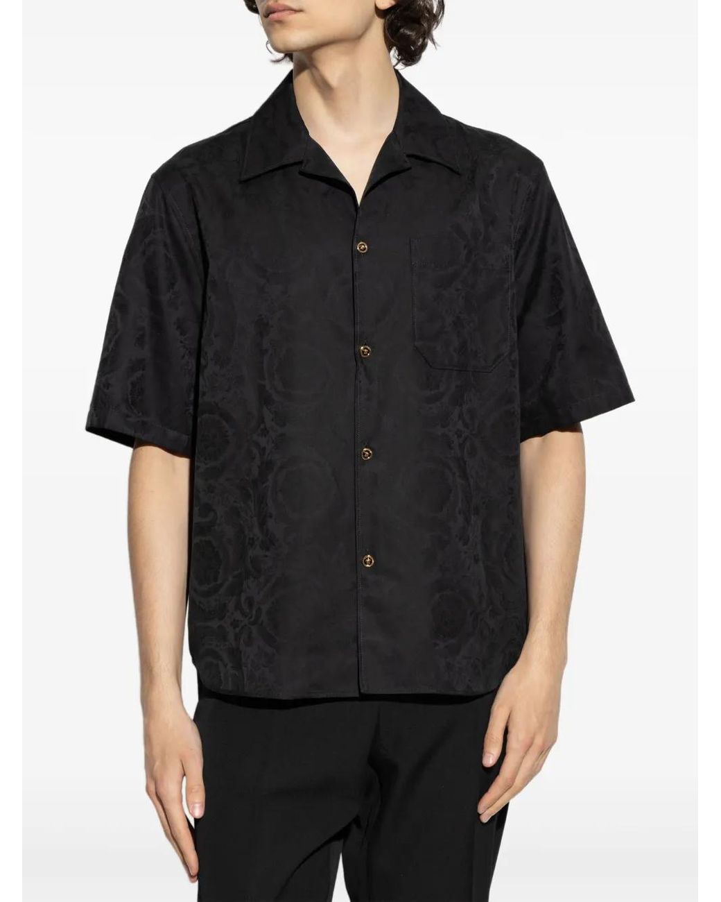 Versace Black Shirt With 'Barocco' Pattern for men