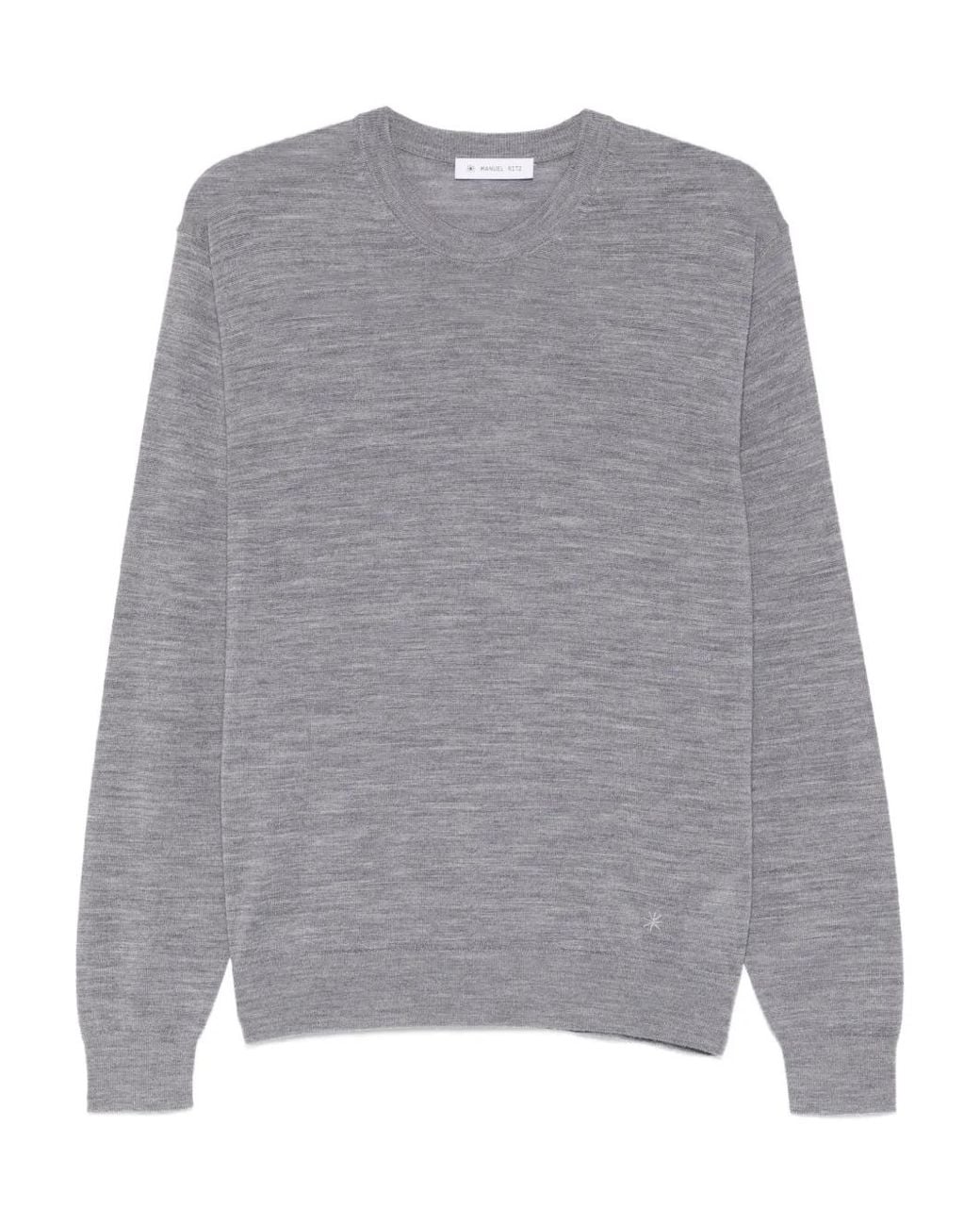 Manuel Ritz Gray Crewneck Long-Sleeve T-Shirt for men