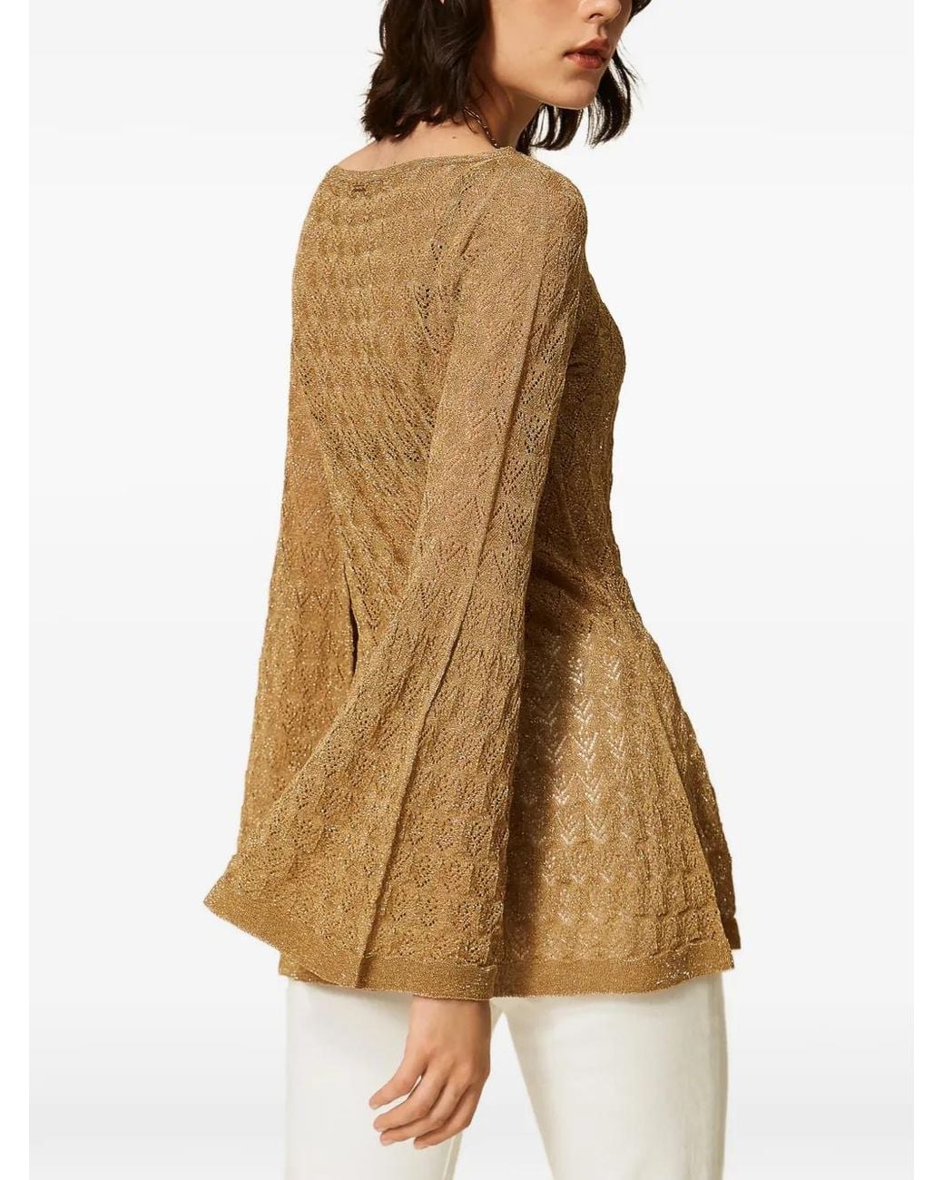 Twinset Natural Tunic Top With Flared Sleeves