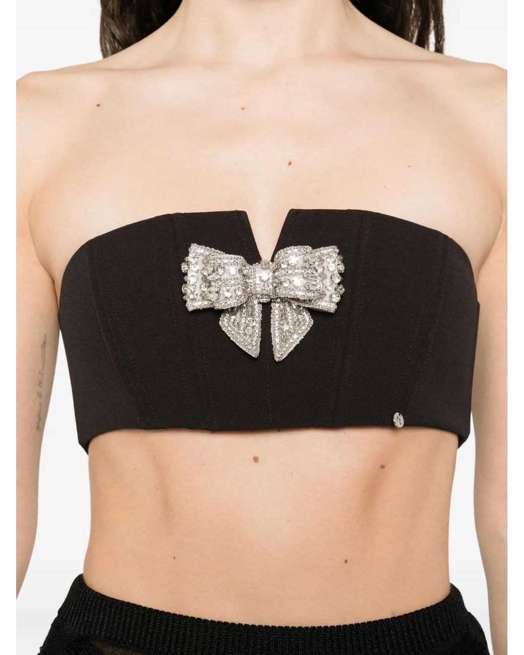 Nissa Black Bow-Embellished Bustier Top
