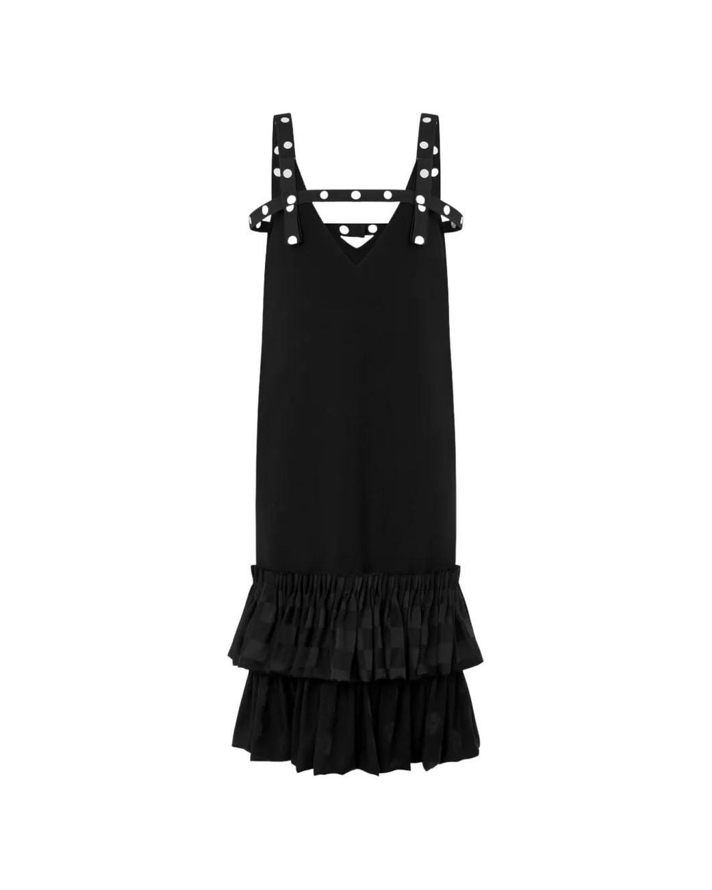 Moschino Black Polka-Dot Ruffled Midi Dress