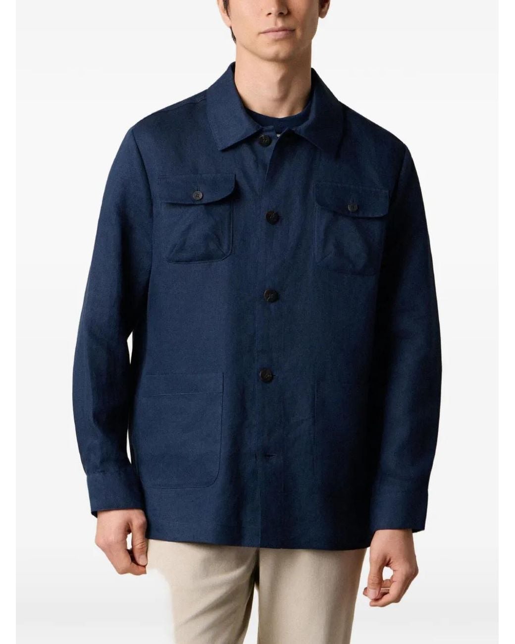 Brooks Brothers Blue Buttoned Linen Overshirt for men