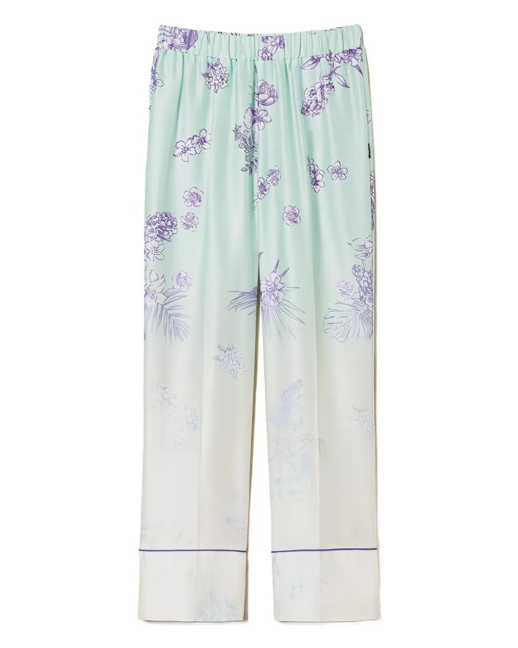 Twinset Blue Floral-Print Straight-Leg Trousers
