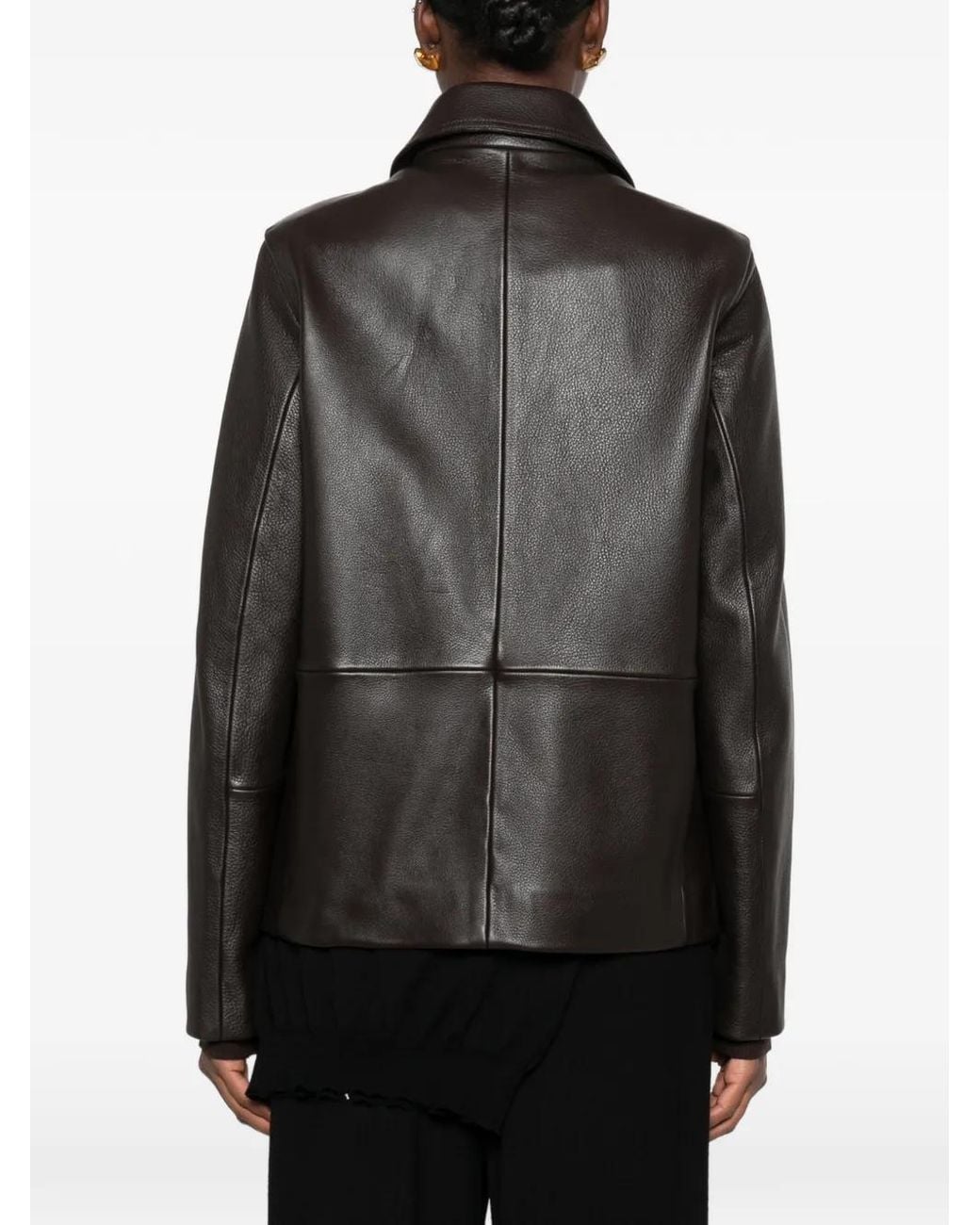 Totême Black Collared Grained-Leather Jacket