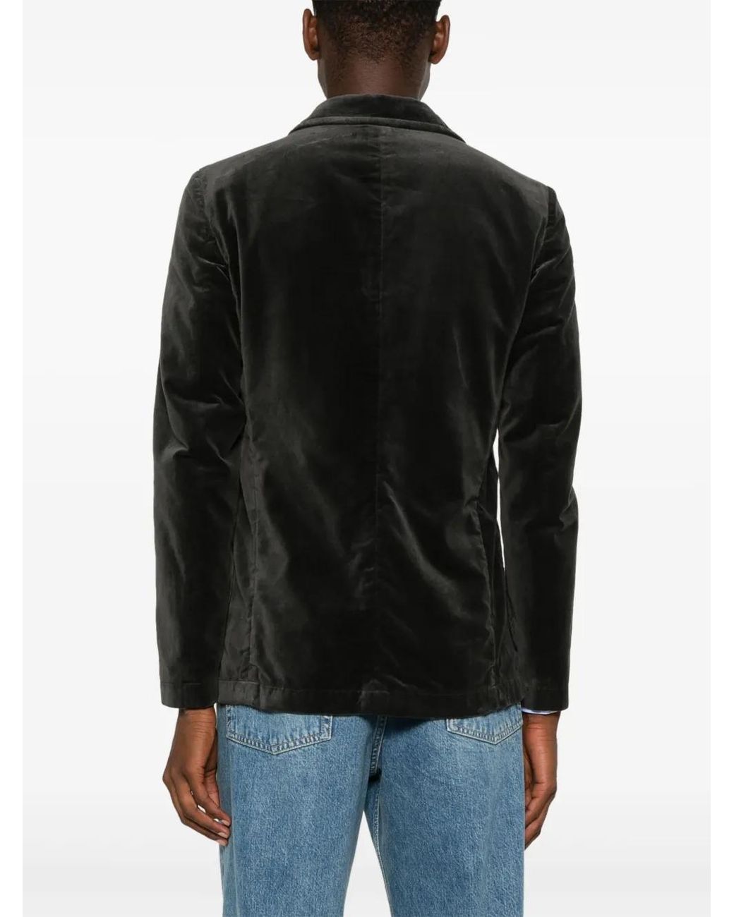 Aspesi Black Velvet Notched Lapel Blazer for men
