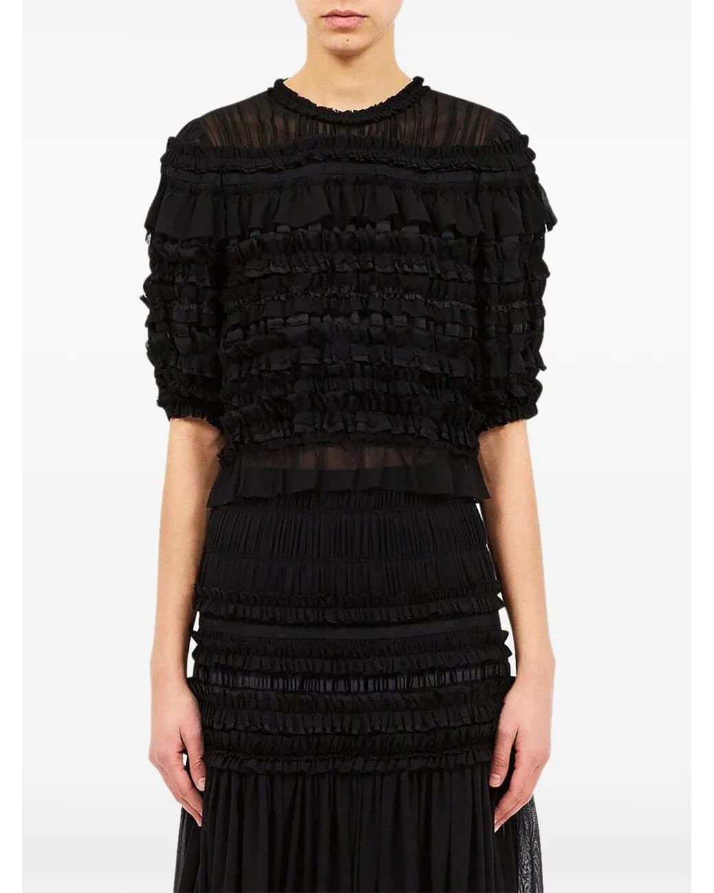Ulla Johnson Black Haut En Soie Mabel À Volants