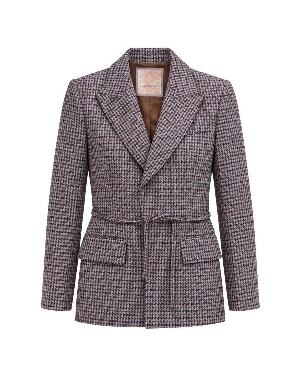 ANNAMARIAPALETTI Purple Houndstooth-Pattern Belted Jacket