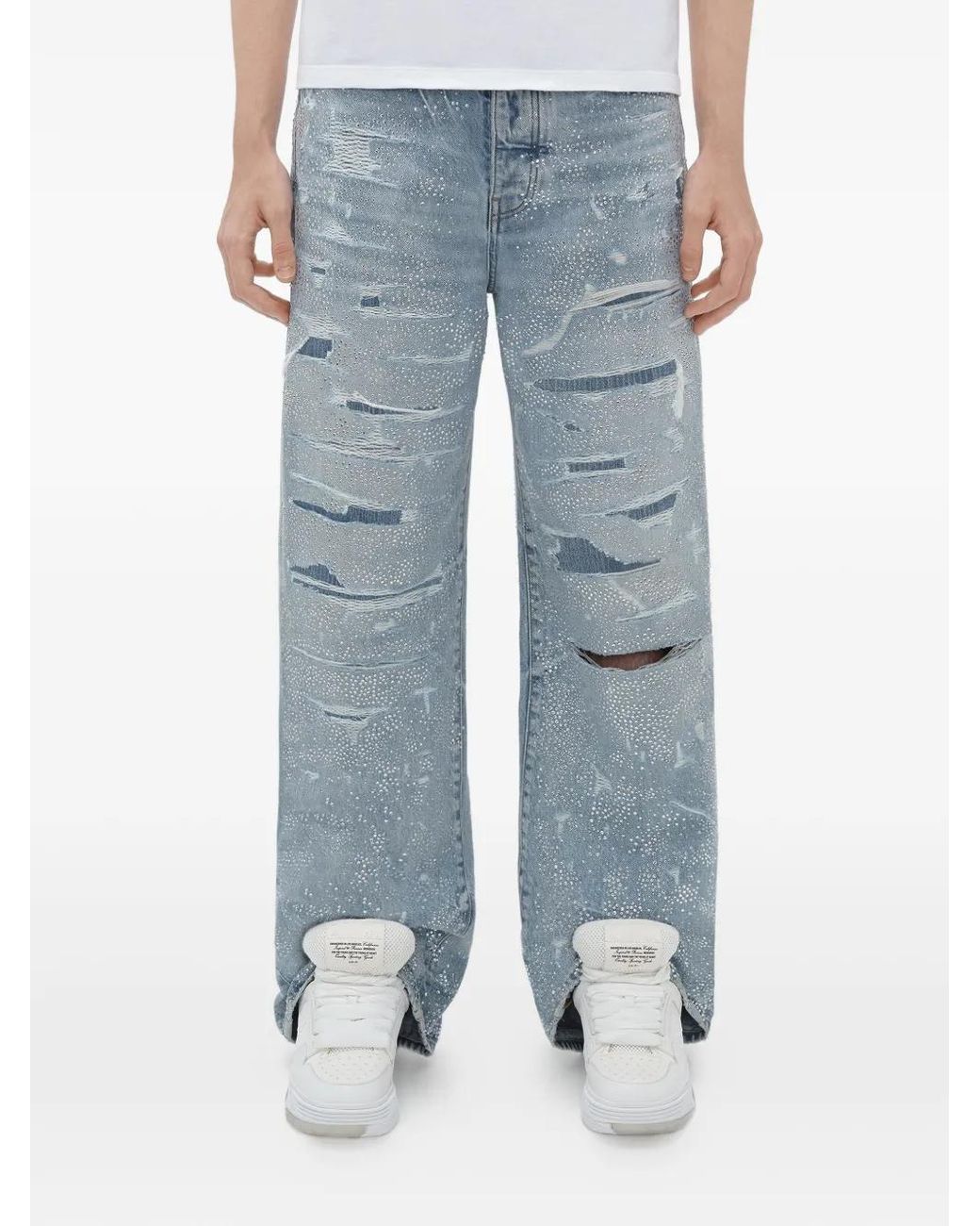 Amiri Blue Crystal-Embellished Repaired Jeans for men