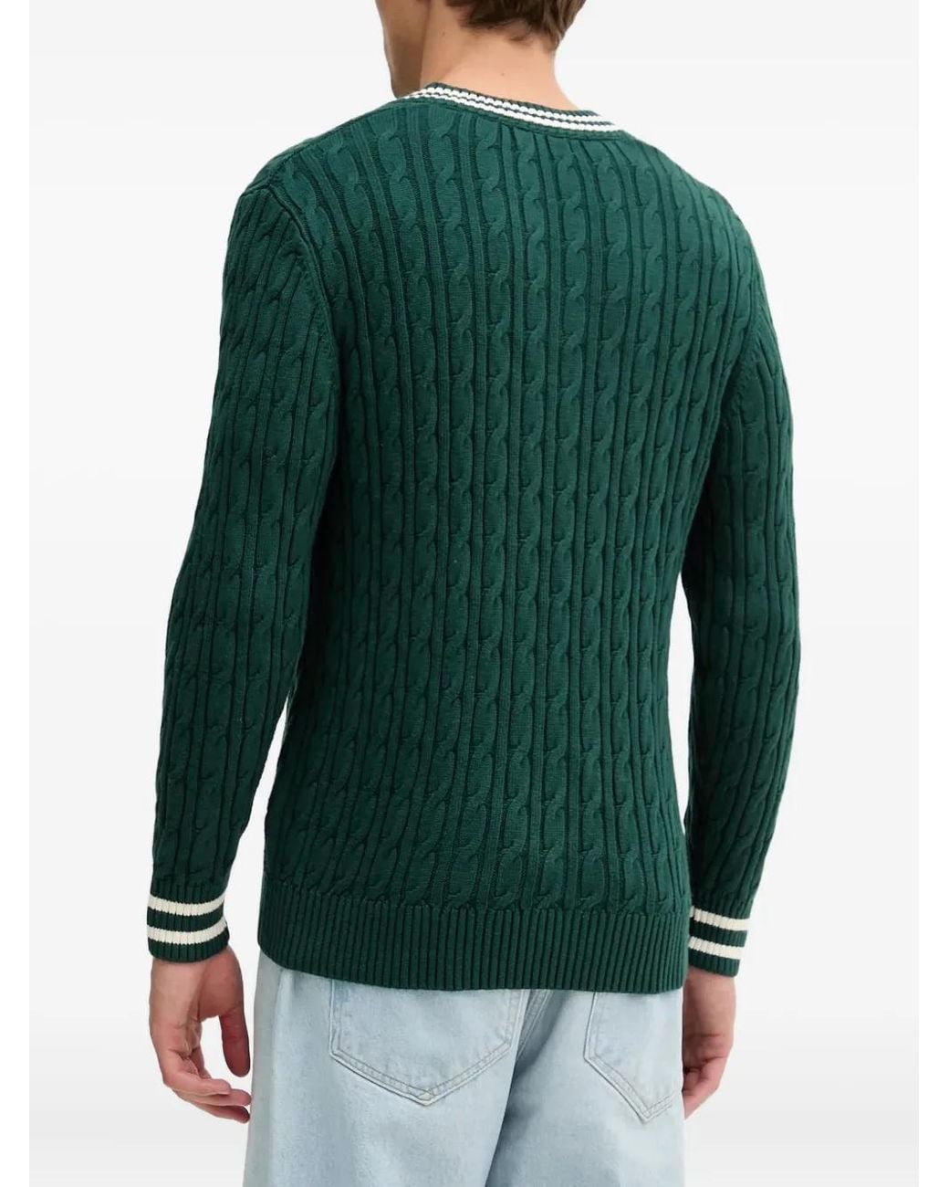 Guess Green Cable-Knit V-Neck Sweater for men