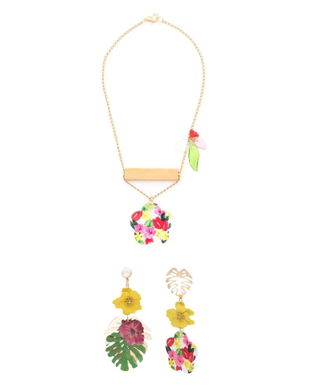 Amir Slama White Floral-Appliqué Necklace Earrings Set