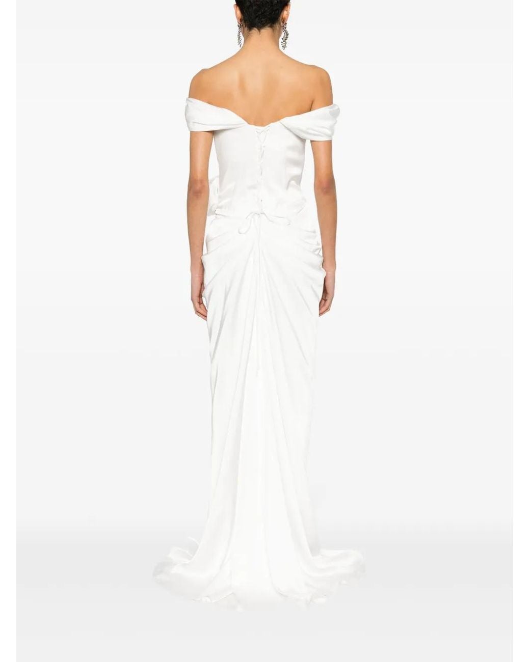 Ana Radu White Floral-Appliqué Draped Gown