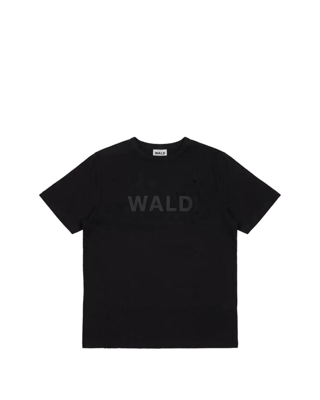 Waldi Black Logo-Print Distressed T-Shirt for men