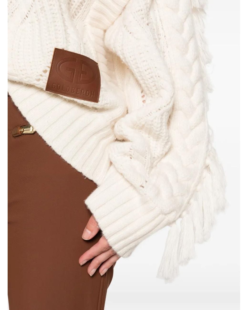 Goldbergh White Brit Fringed-Detail Cable-Knit Sweater