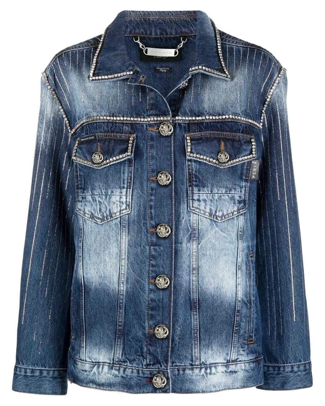 Philipp Plein Blue Crystal-embellished Denim Jacket