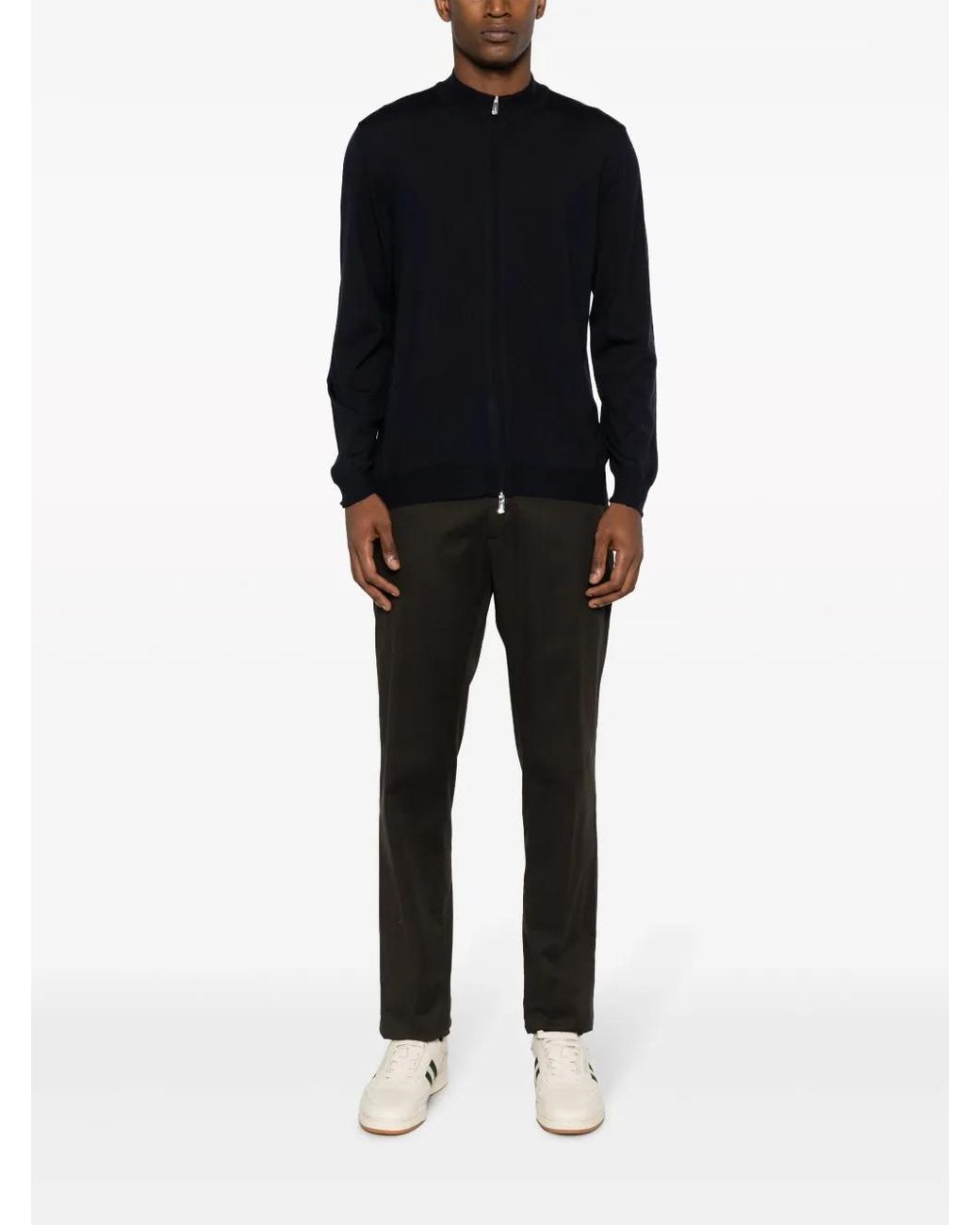 Fedeli Blue Zip-Up Wool Cardigan for men