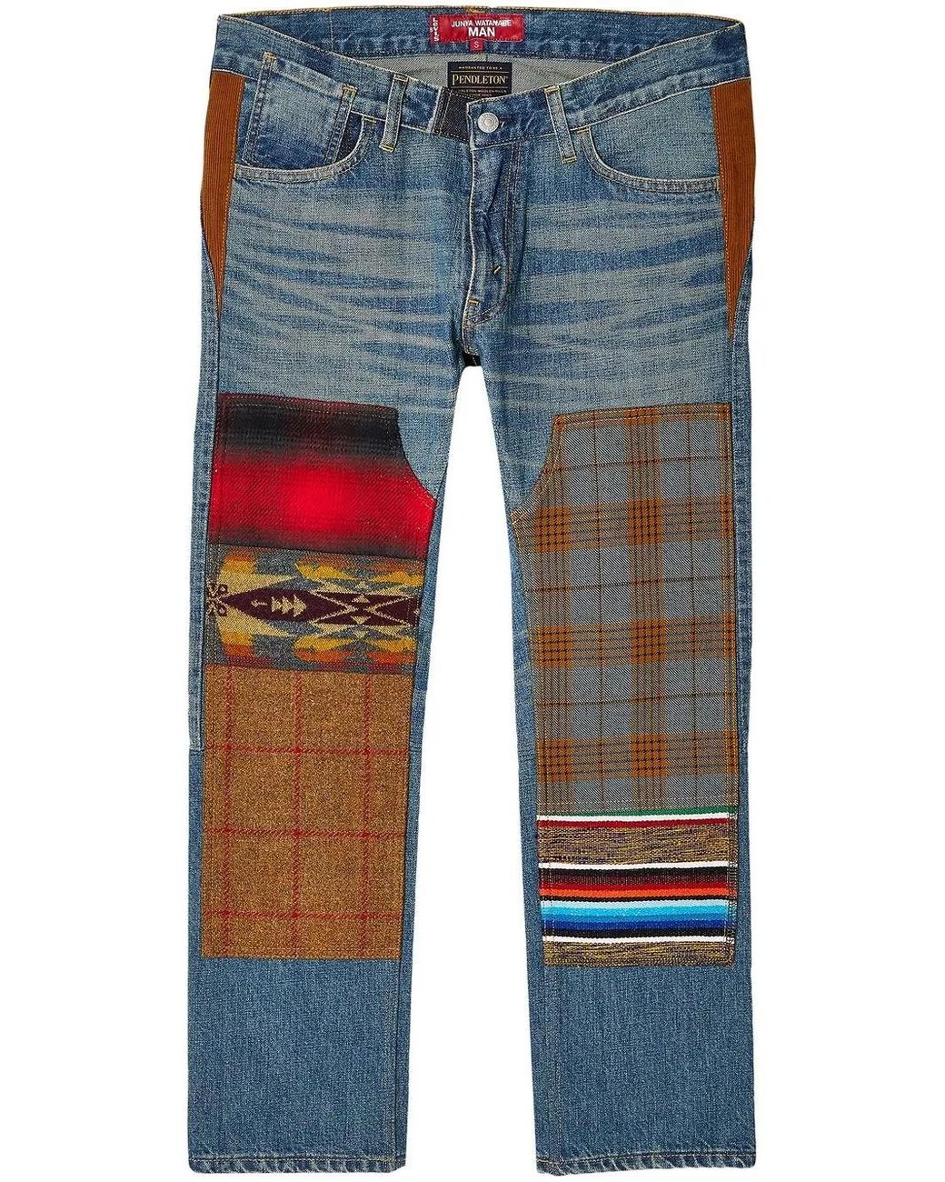 Junya Watanabe Blue Patchwork Mid-Rise Jeans for men