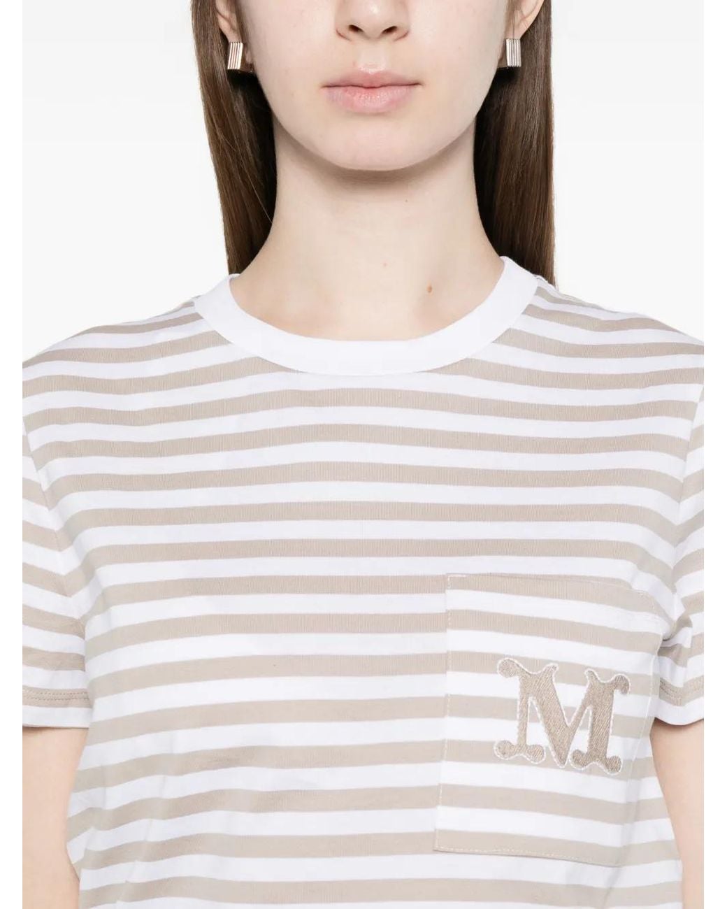 Max Mara White Striped Cotton T-Shirt