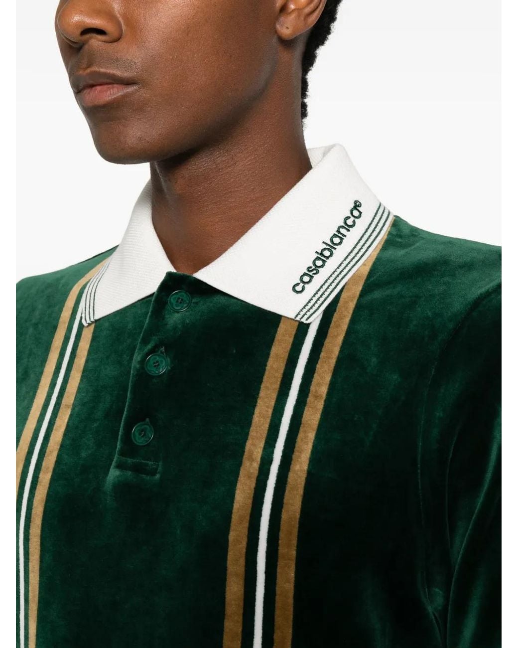 Casablanca Natural Vertical-Stripe Velvet Polo Shirt for men