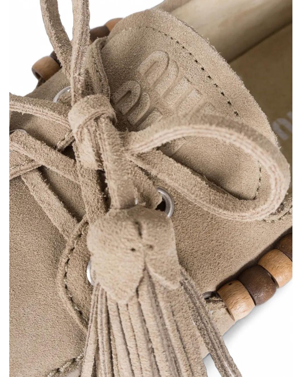 Miu Miu Natural Mocassins À Pampilles Et Perles En Bois