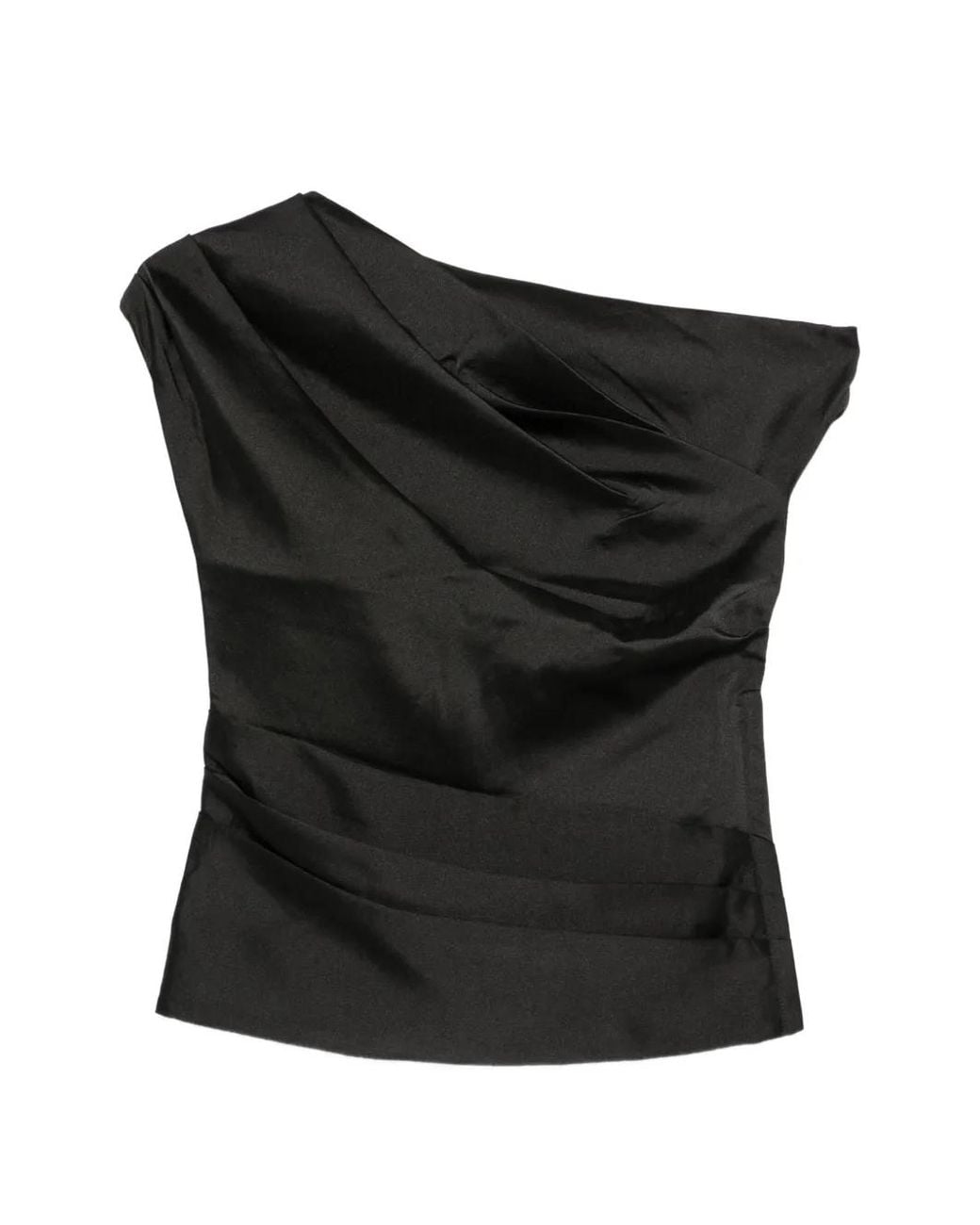 Self-Portrait Black Taffeta Draped Top
