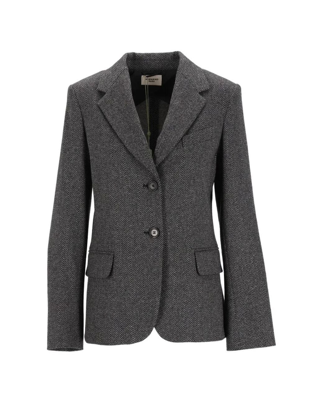 Weekend by Maxmara Black Chevron-Jacquard Single-Breasted Blazer