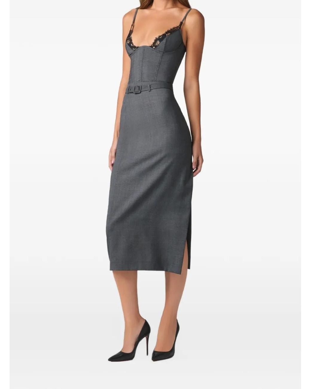 Kiki de Montparnasse Blue Prince Of Wales Belted Midi Skirt