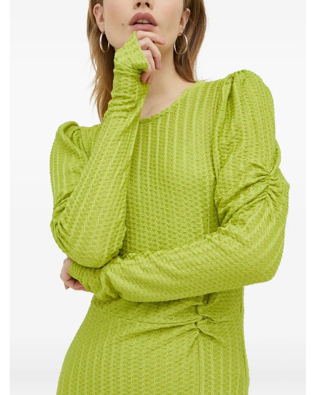 Gestuz Green Ruched Long-Sleeve Dress