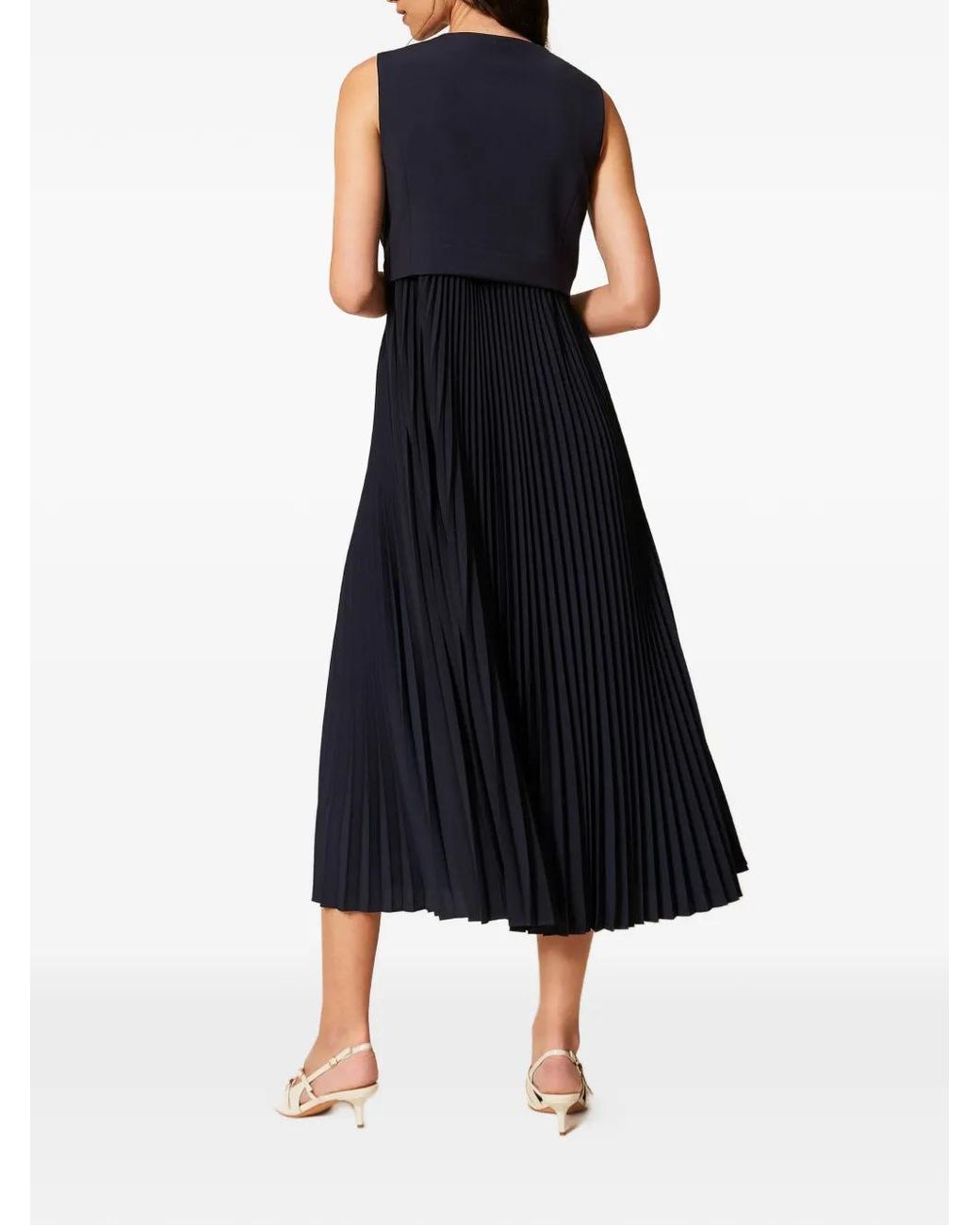 Twinset Blue Long Waistcoat-Effect Dress With Pleats