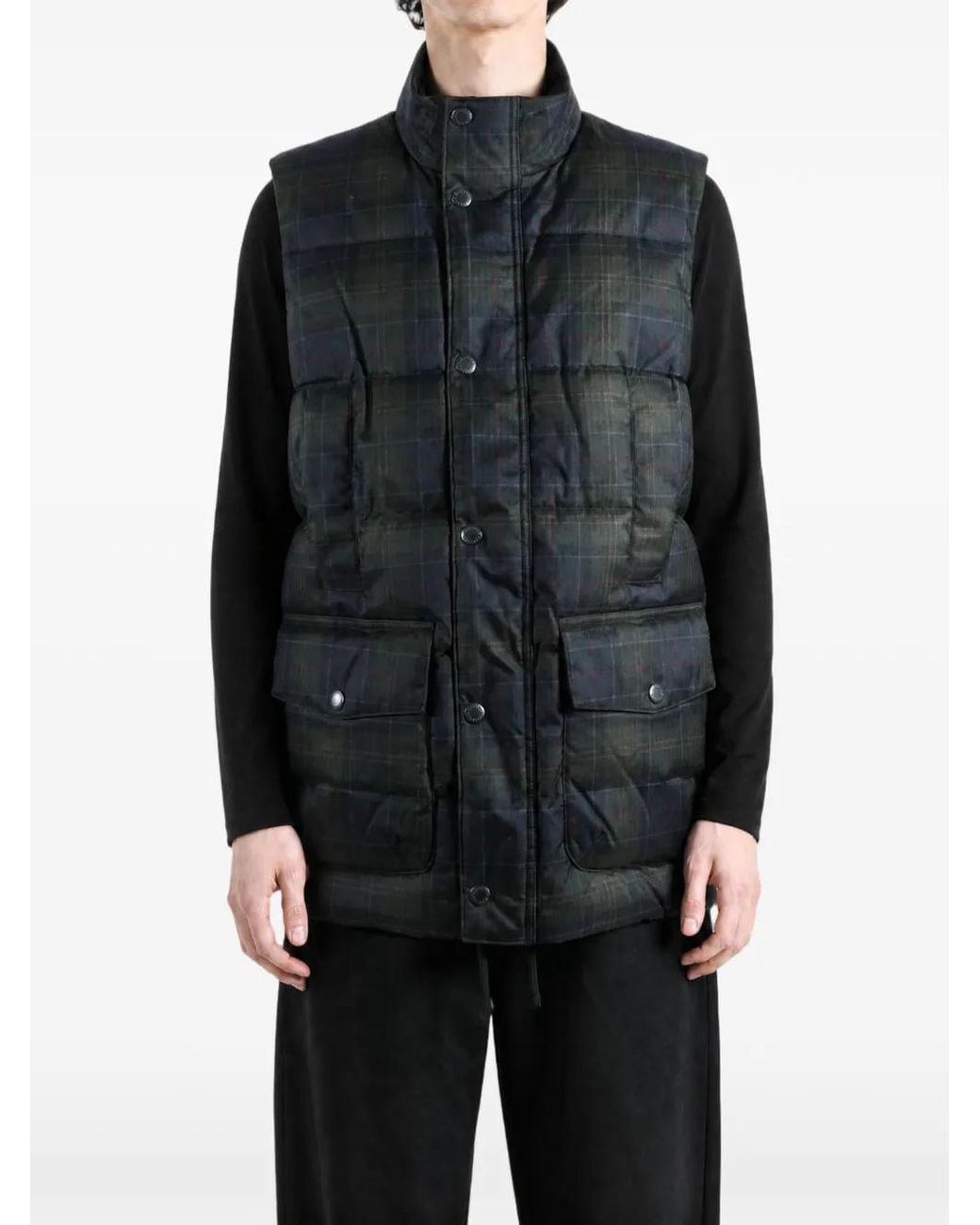 Barbour Black Gilet Matelassé Lonnen À Motif Tartan for men