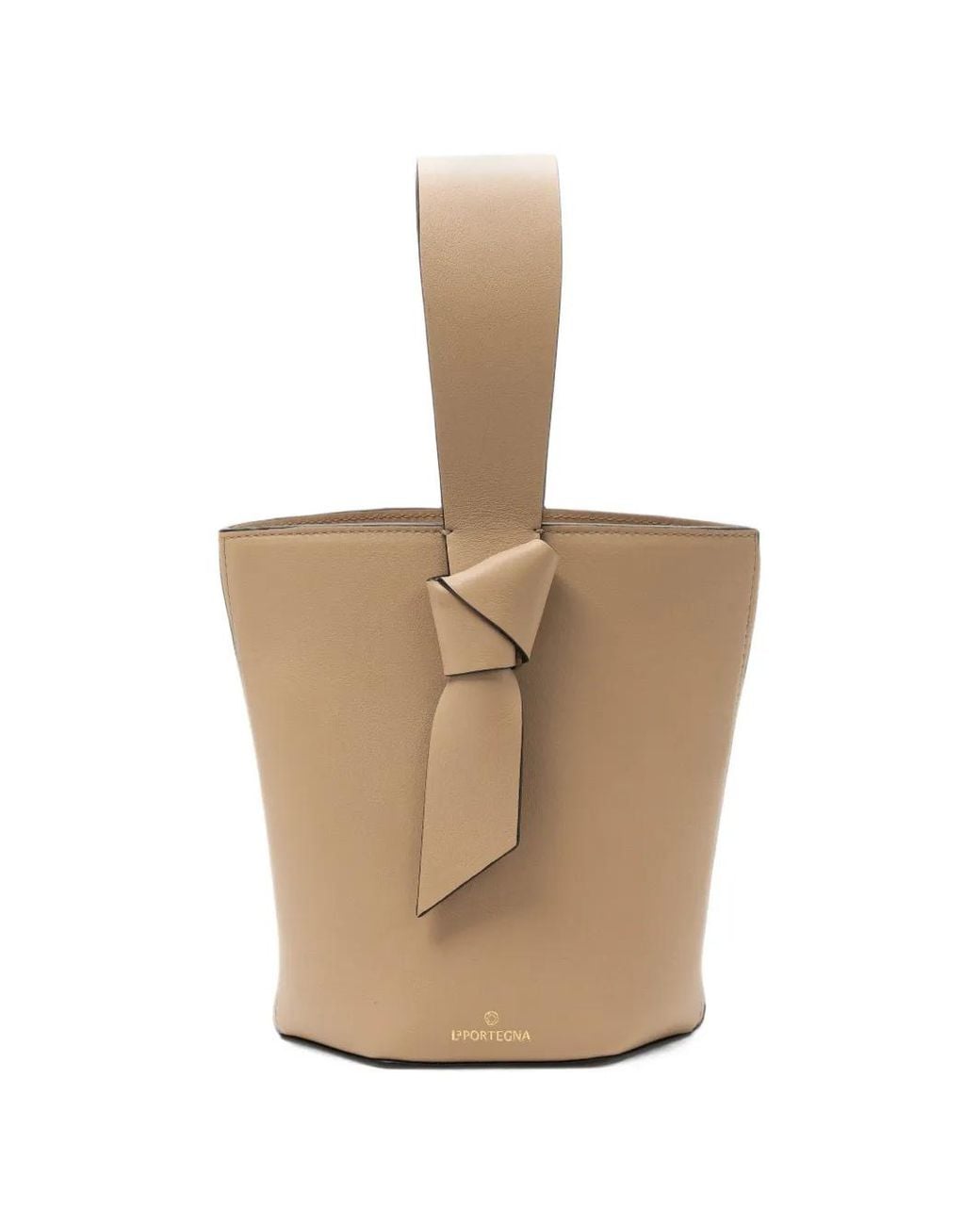 La Portegna White Julieta Knot-Detail Leather Bucket Mini Bag