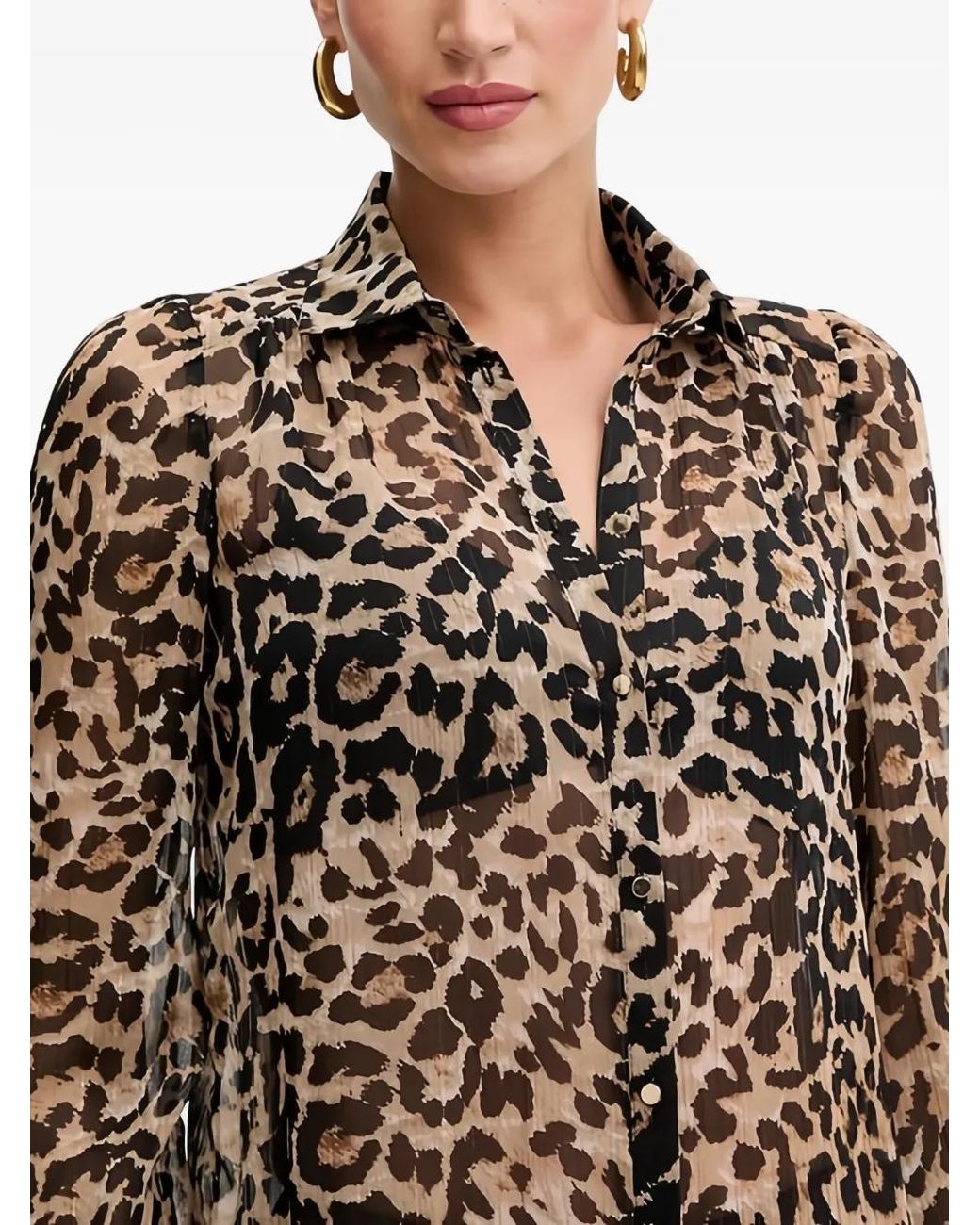 Morgan Brown Clion Leopard-Print Button-Down Shirt