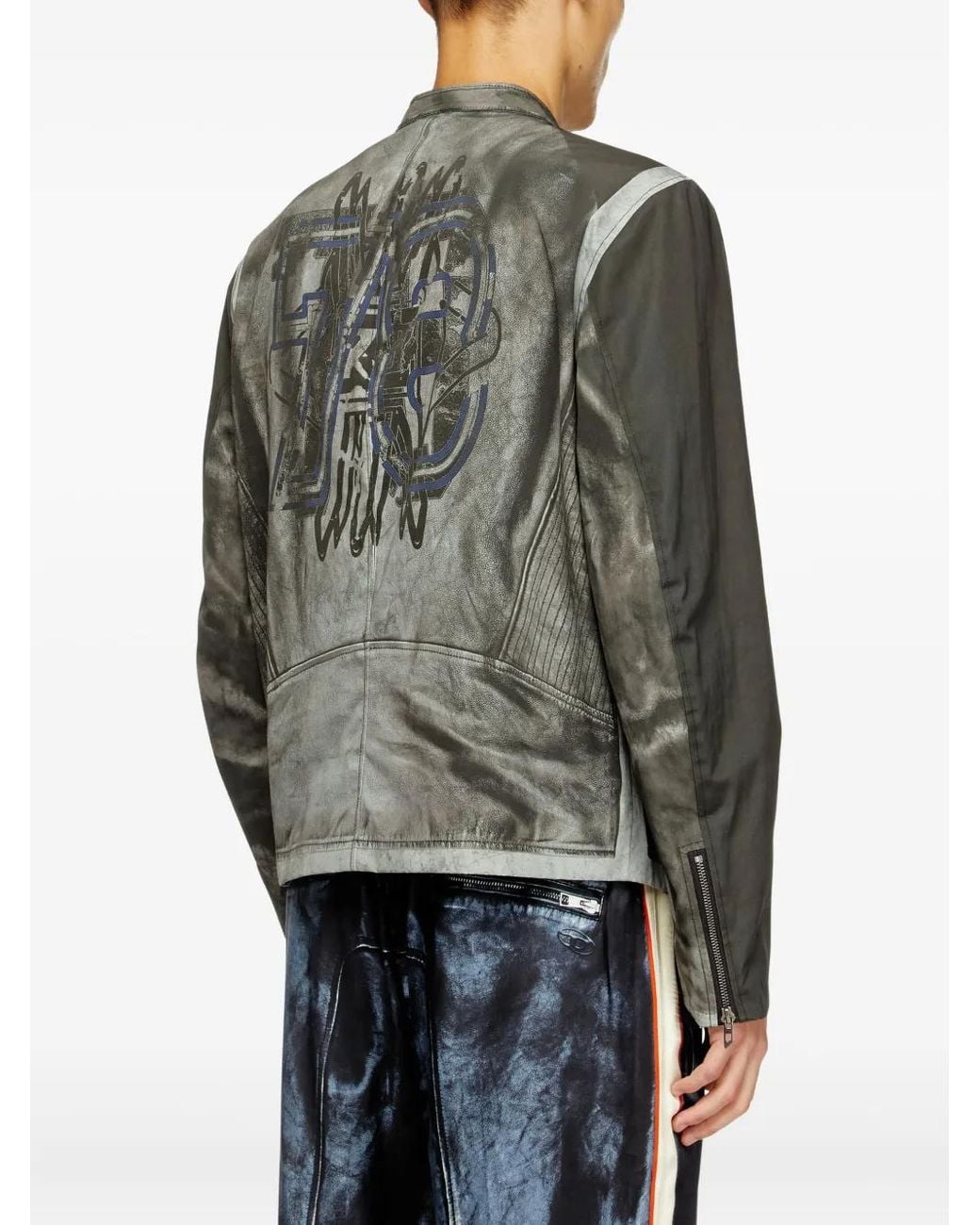 Chaqueta biker a paneles con logo DIESEL de hombre de color Green