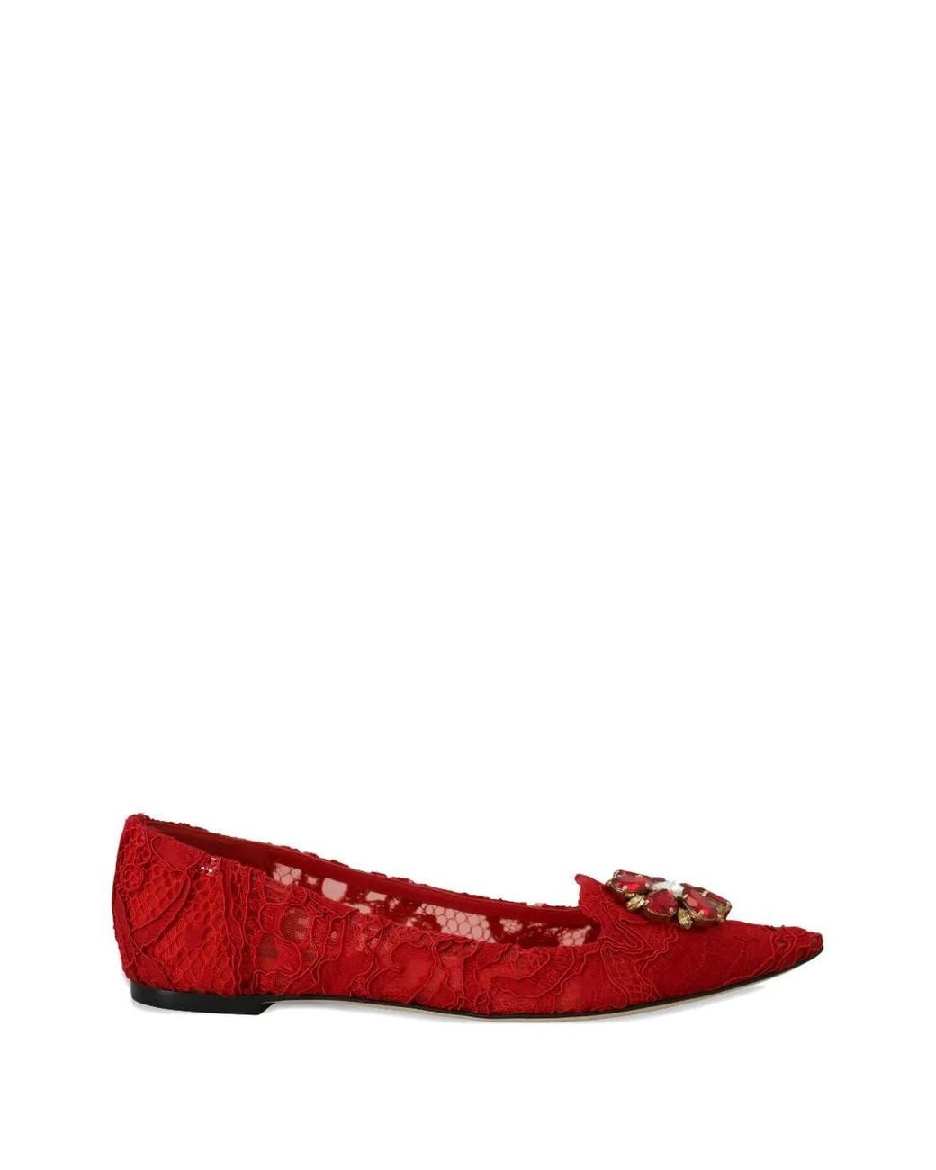 Dolce & Gabbana Red Ballerines Taormina À Détails De Dentelle