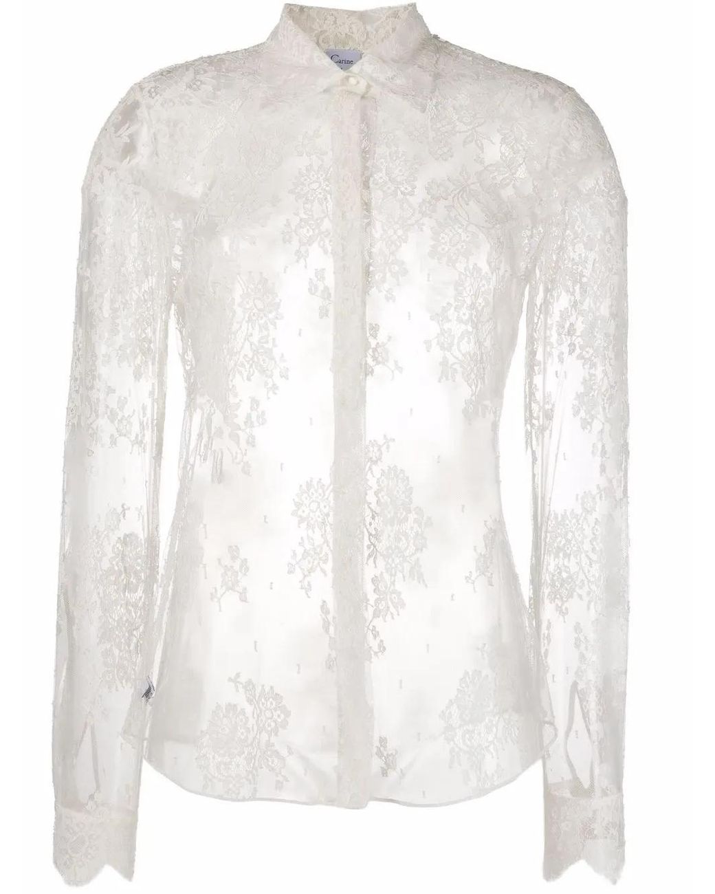 Carine Gilson White Lace-Appliqué Long-Sleeve Shirt