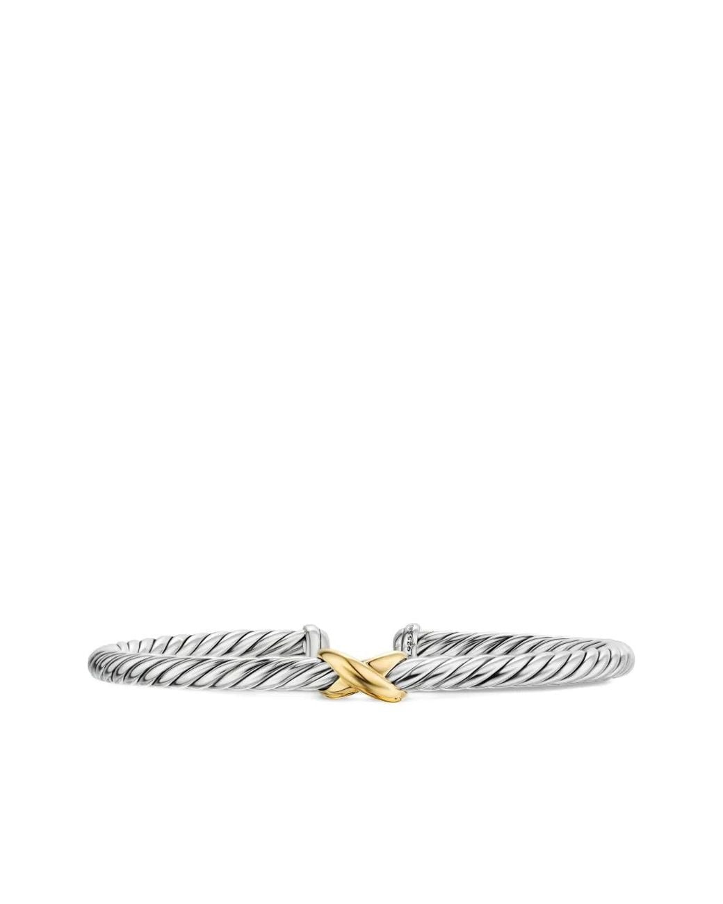 David Yurman White 14K And Sterling Cable Flex X Station Bangle