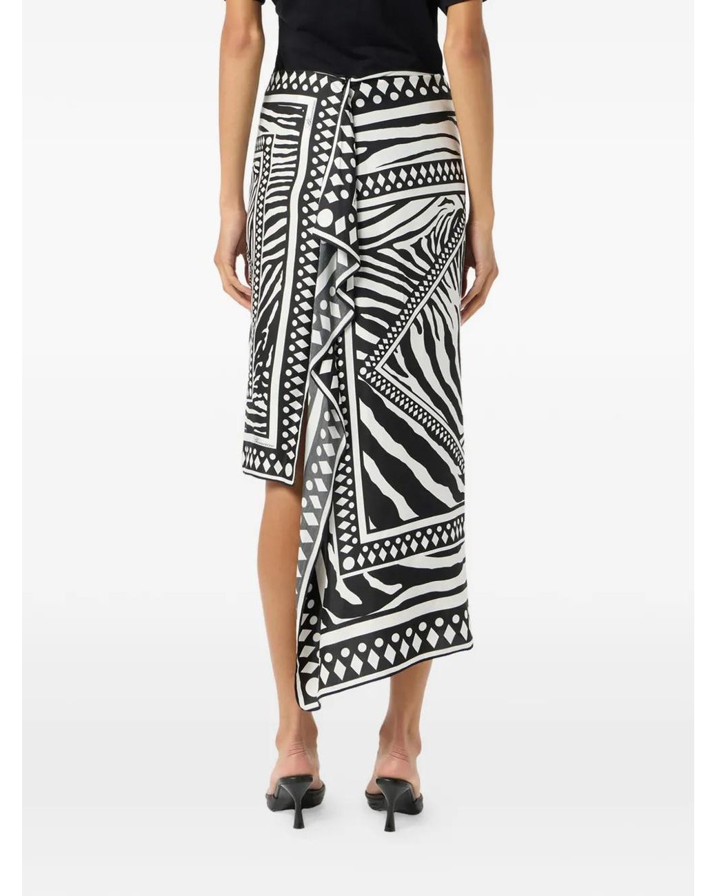 Blumarine White Asymmetrical Foulard-Print Skirt