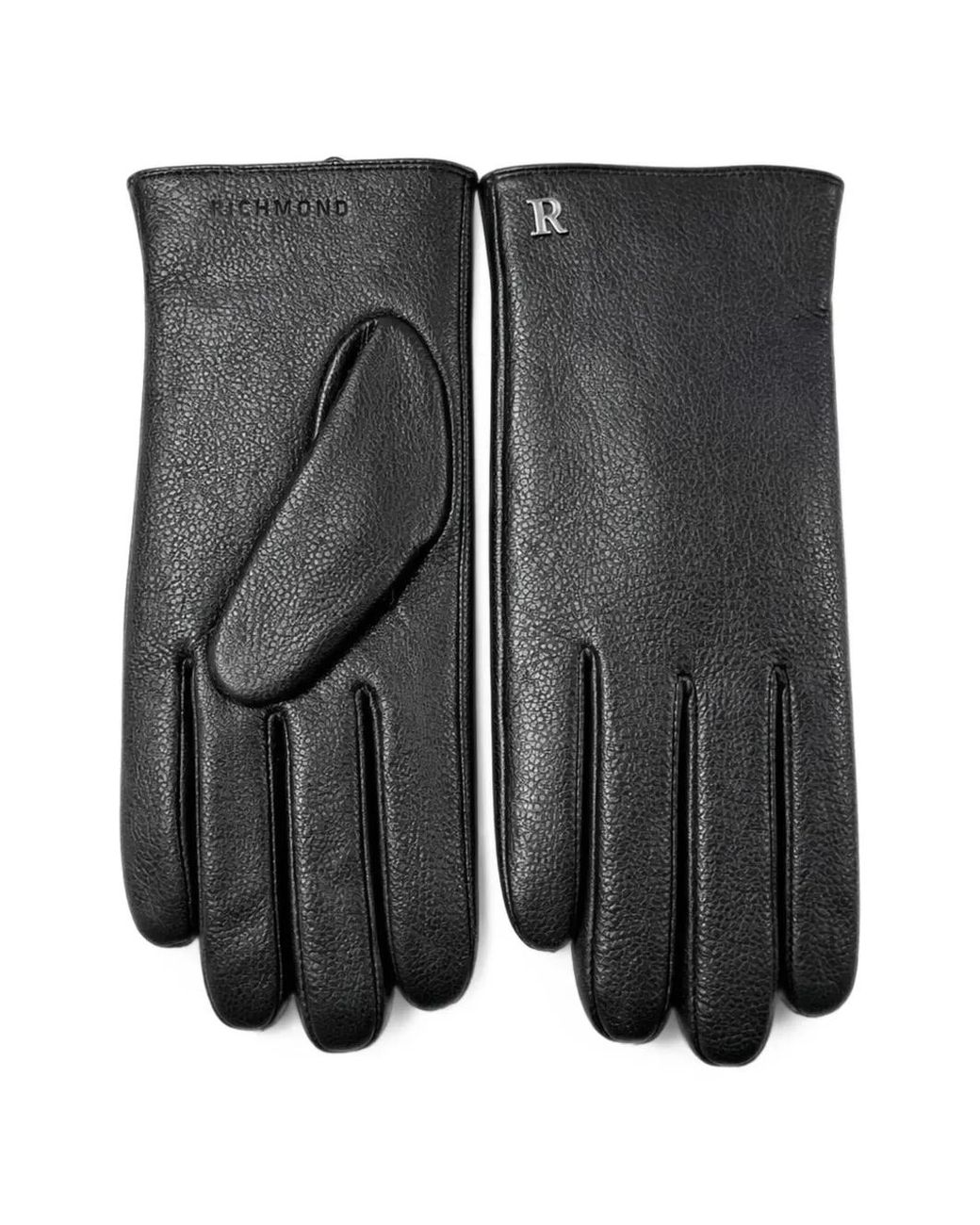 John Richmond Gray Logo-Plaque Pebbled Leather Gloves for men