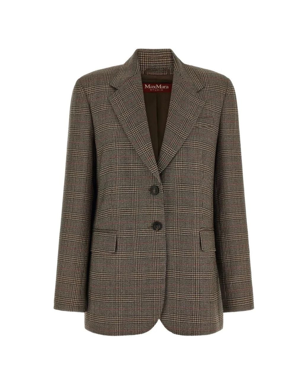 Max Mara Brown Blazer Rena Droit À Carreaux