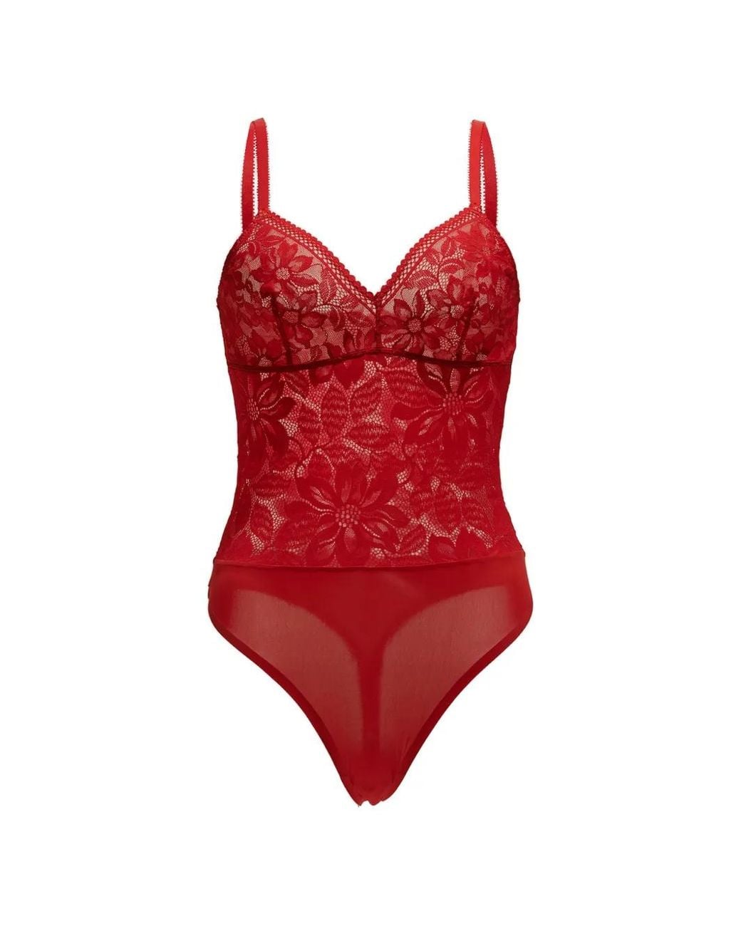 Wolford Red Floral-Lace Bodysuit