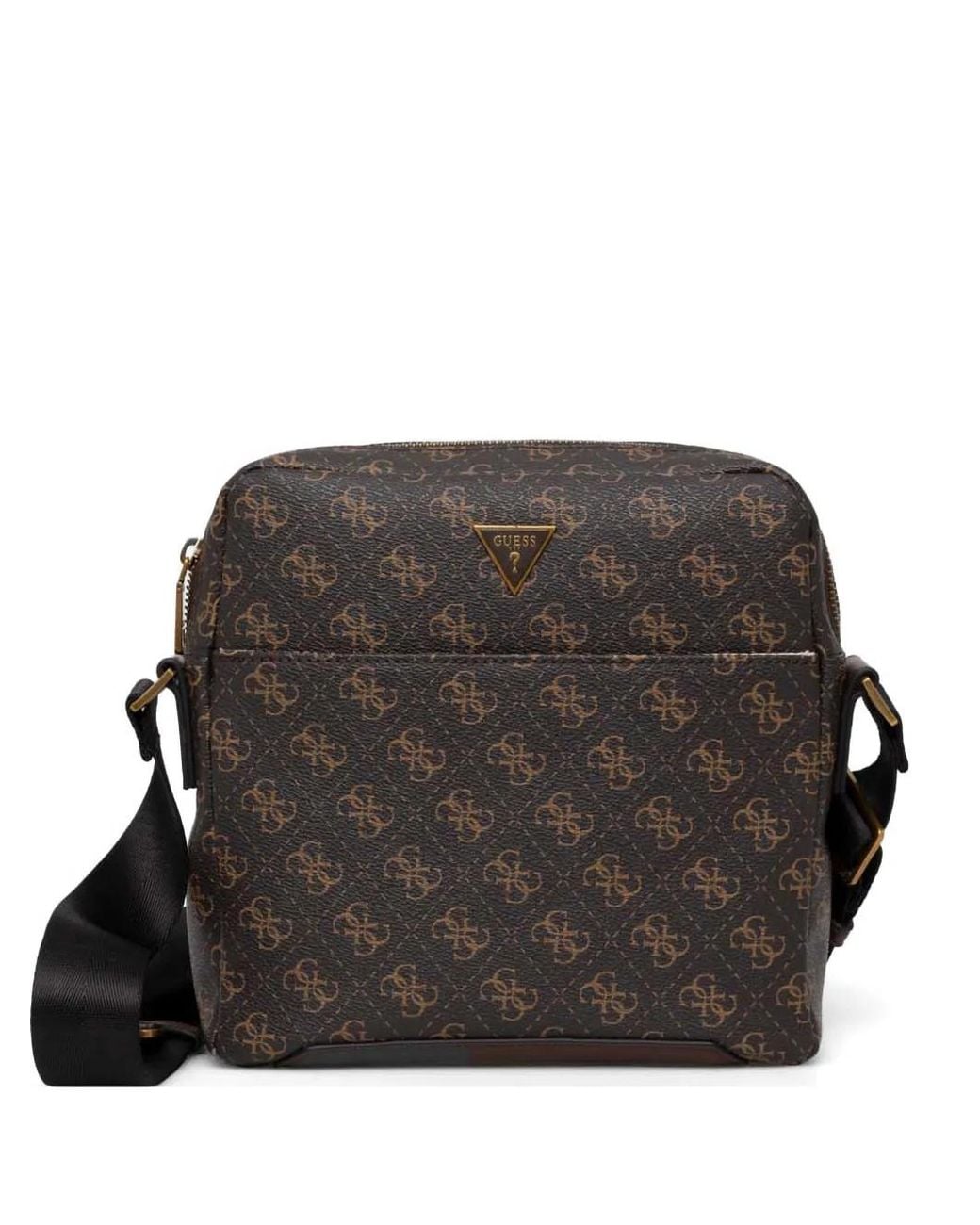 Guess Black Mini Torino Monogram-Pattern Logo-Plaque Messenger Bag for men