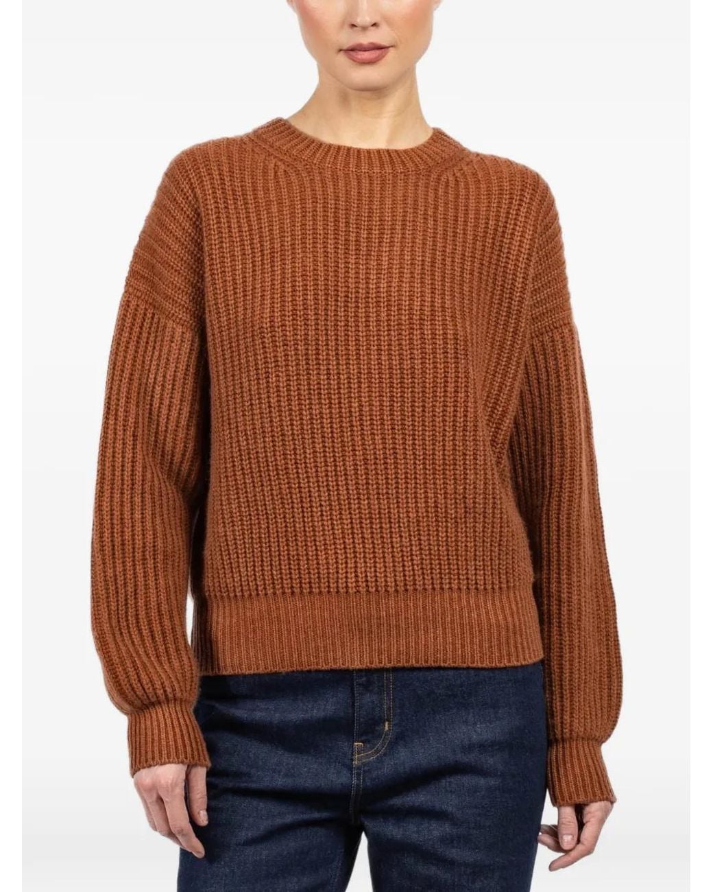 Iris Von Arnim Brown Avelina Ribbed Sweater