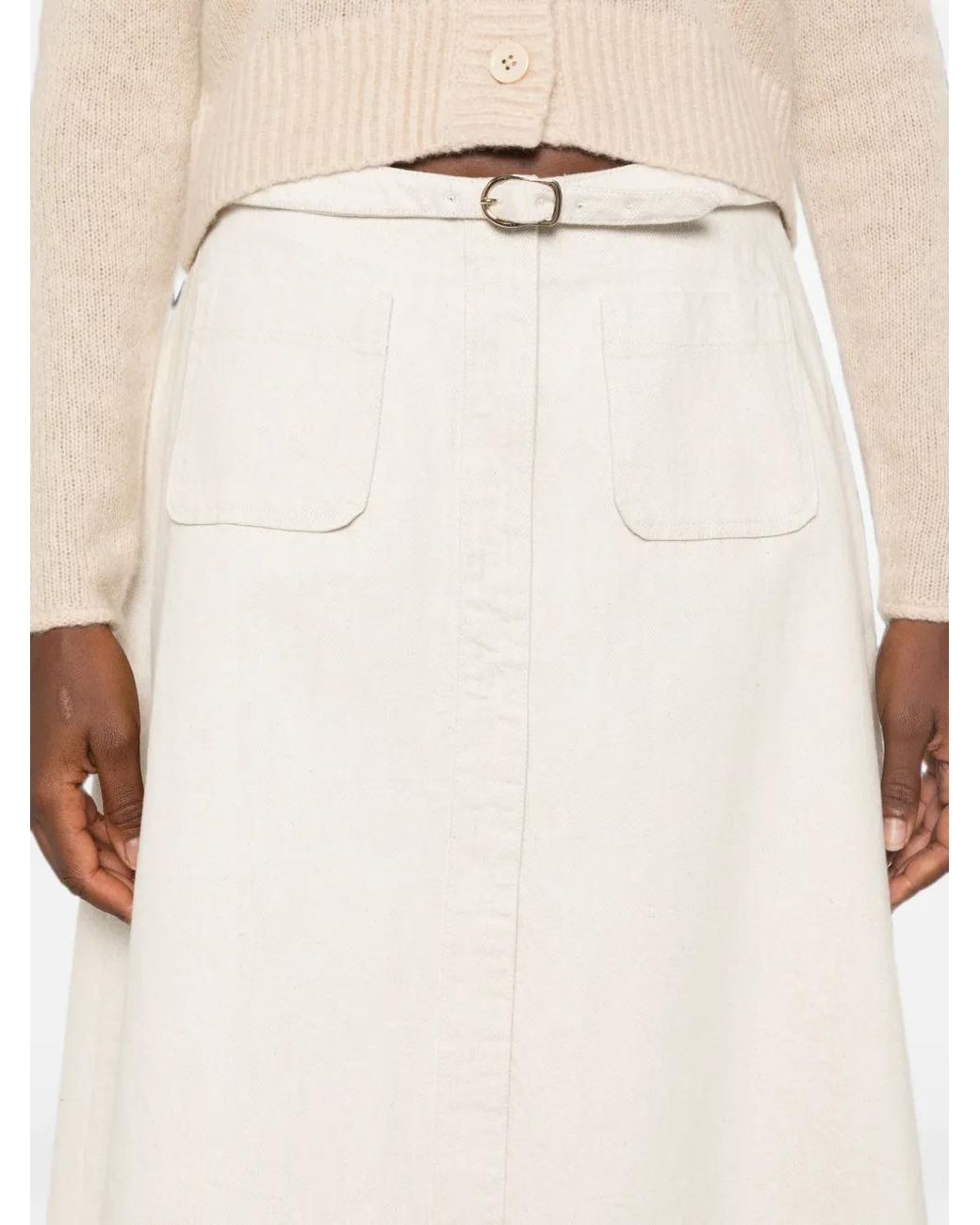 Dorothee Schumacher White Belted Patch-Pocket Midi Skirt