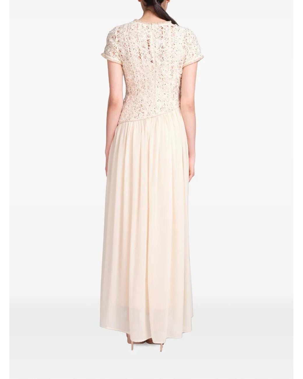 Baruni Natural Zaina Guipure Lace-Bodice Pleated Maxi Dress